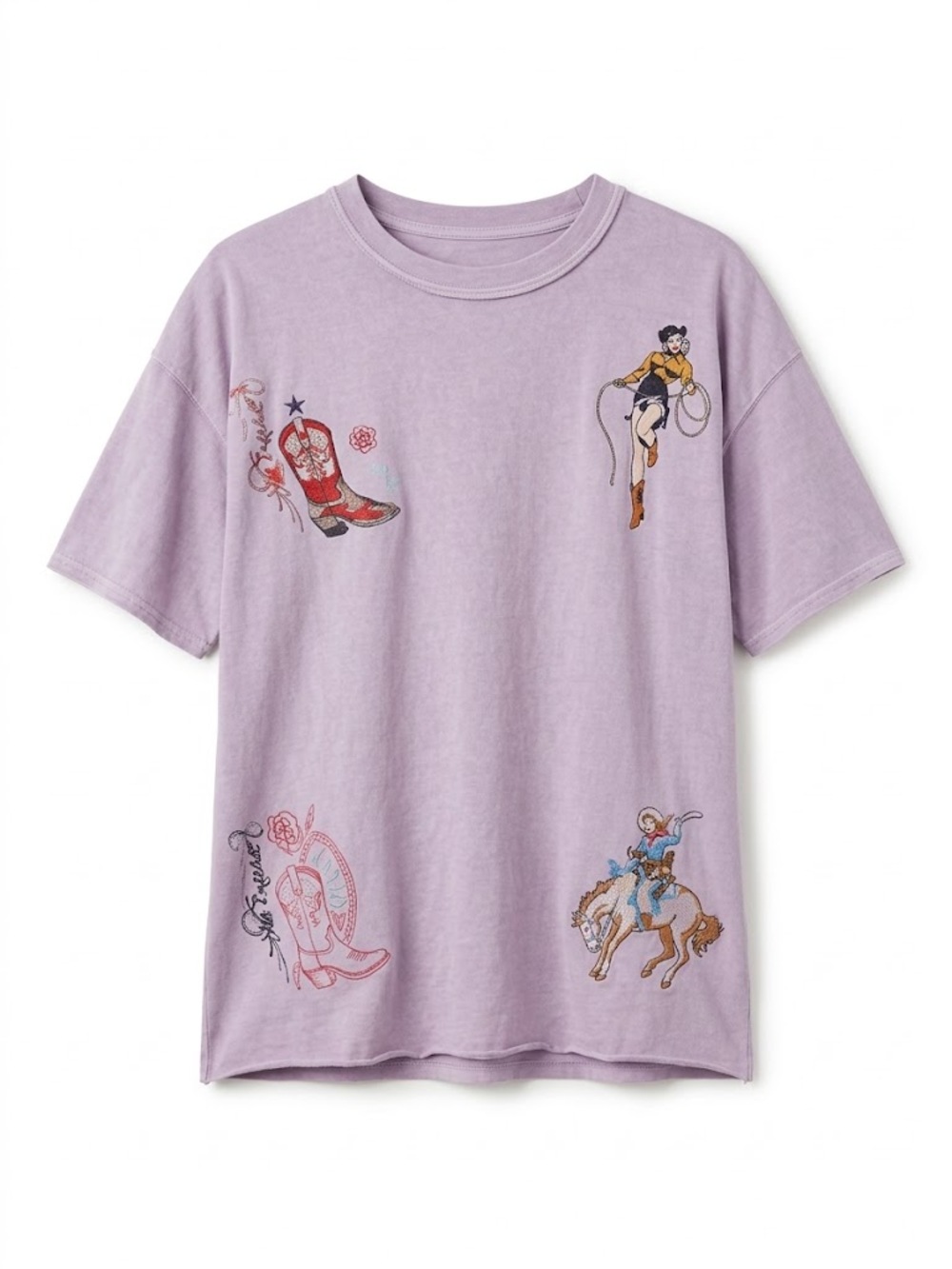 Easel Blush Pink Cowgirl Graphic Relaxed Fit T-Shirt NWT